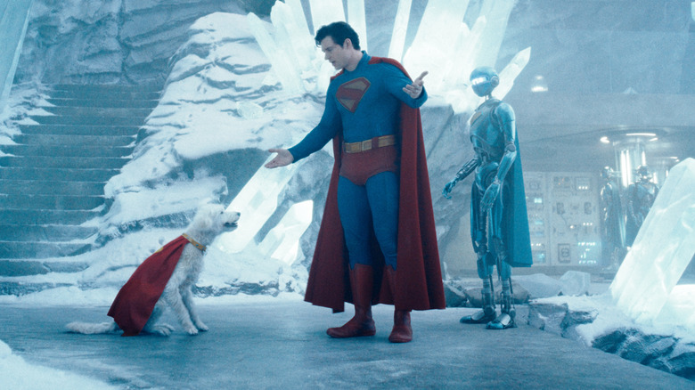 Superman scolds Krypto in the Fortress of Solitude in "Superman" (2025)