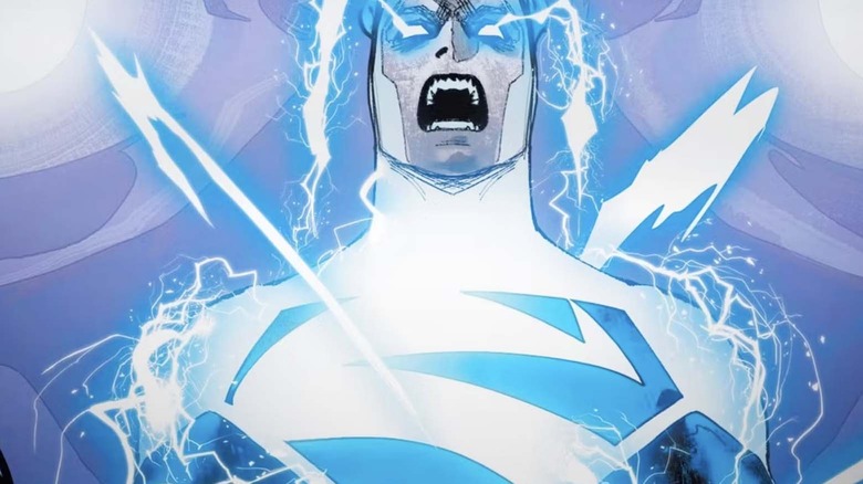 Superman going blue with electricity pulsing through him