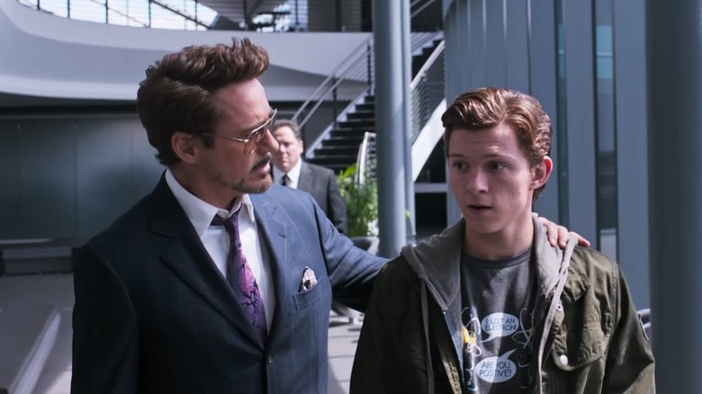 Robert Downey Jr. and Tom Holland in Spiderman: Homecoming (2017)