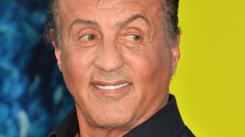 Sylvester Stallone smiling against a yellow backdrop
