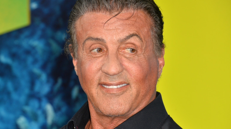 Sylvester Stallone smiling against a yellow backdrop