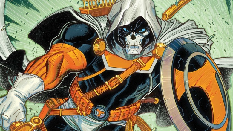 Taskmaster poses with his sword and shield