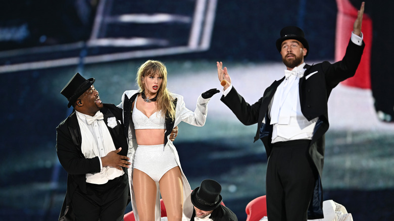Taylor Swift and Travis Kelce performing in the TTPD set at the Eras Tour