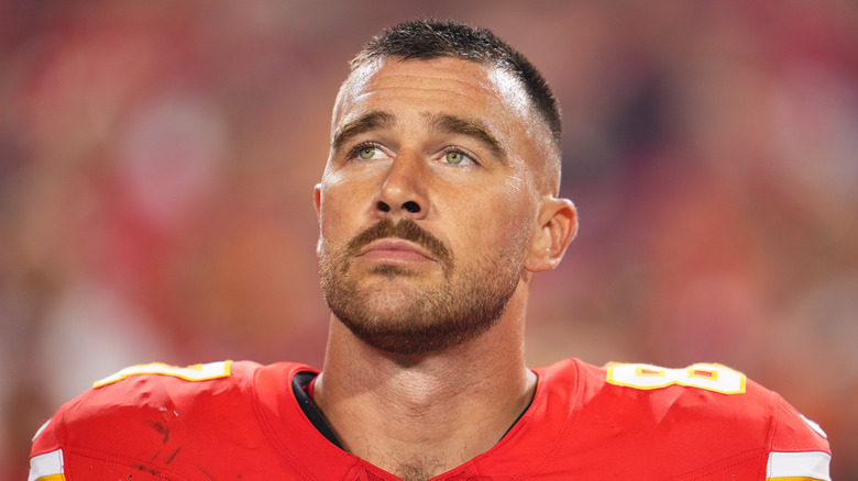 Travis Kelce looking up