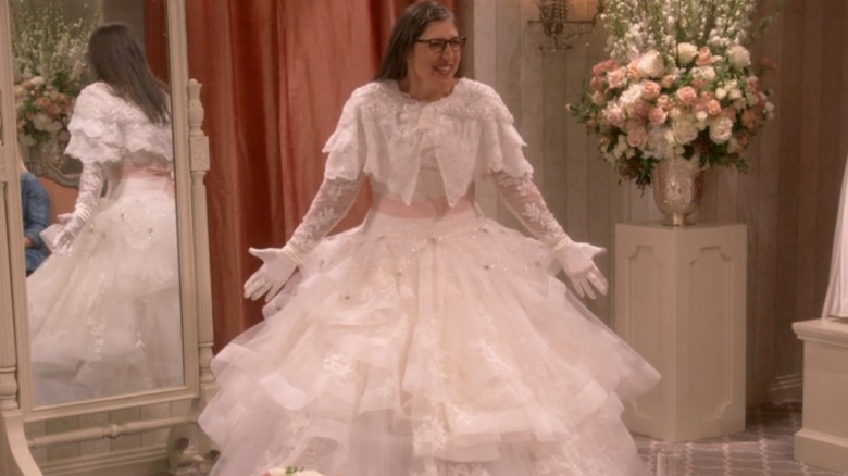 Amy in her frilly wedding dress