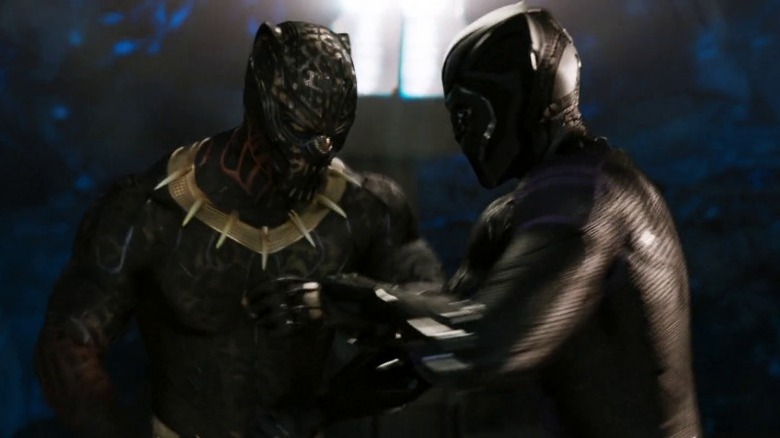 Killmonger and T'Challa fight in the vibranium mines in "Black Panther" (2018)