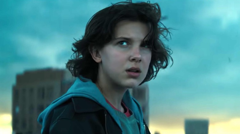 Millie Bobby Brown looking up