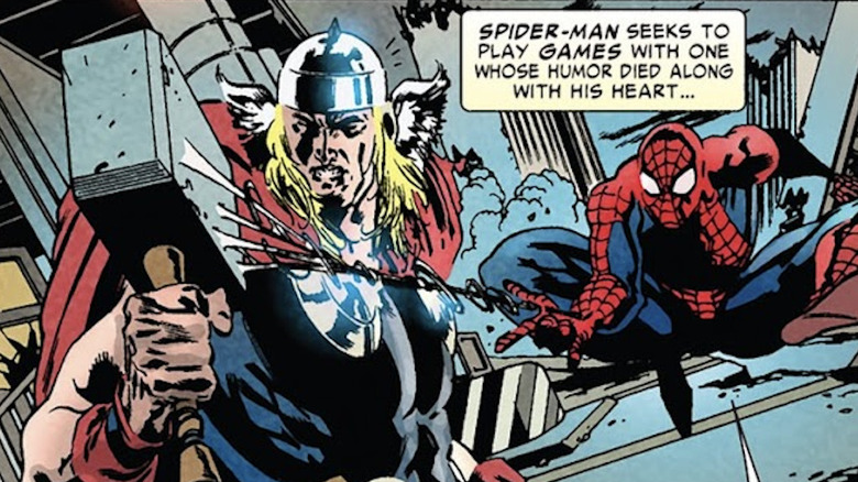 Thor prepares to kill Spider-Man in Thor: First Thunder