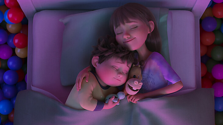 Elliot and Stevie cuddling in bed in In Your Dreams (2025)