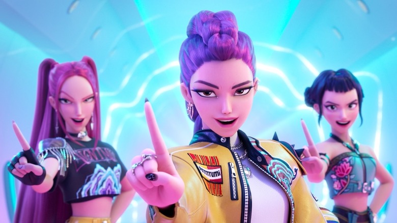 Mira, Rumi, and Zoey during a song in KPop Demon Hunters