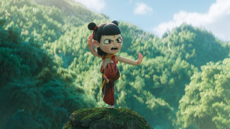 Ne Zha practicing his moves in Ne Zha 2