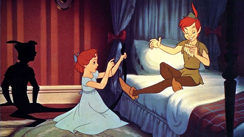 Wendy and Peter playing with puppets and flutes in Peter Pan