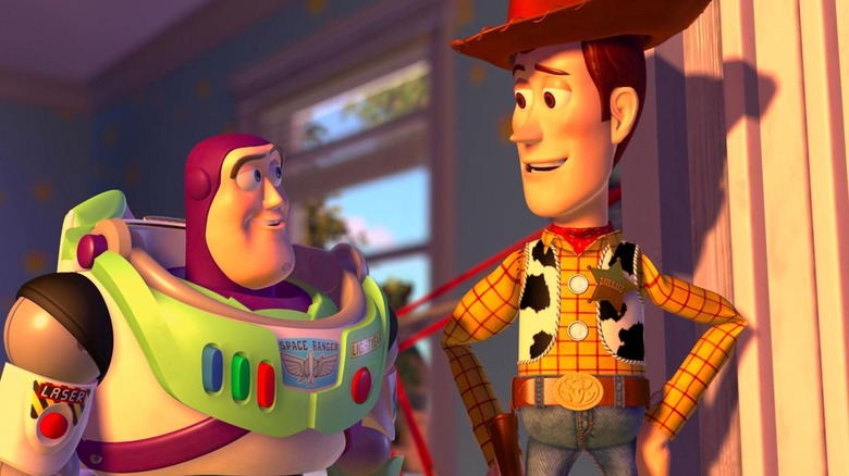 Buzz and Woody appreciating each other in Toy Story