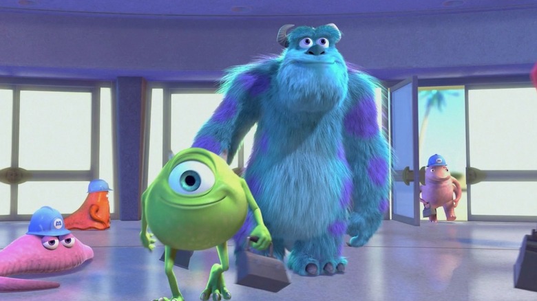 Mike and Sully strolling into work in Monsters Inc.