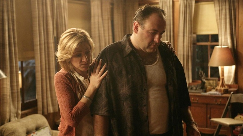 Carmela Soprano (Edie Falco) leading her husband, Tony Soprano (James Gandolfini) through their house on "The Sopranos"