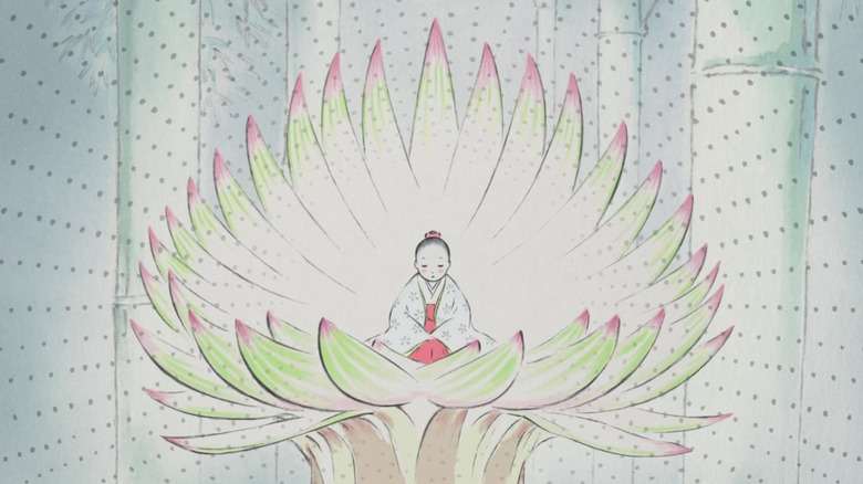 A bamboo shoot births Kaguya in "The Tale of the Princess Kaguya" (2013)