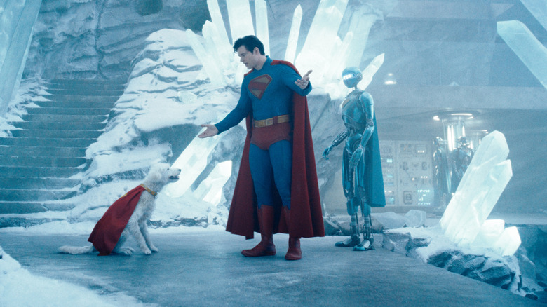 Superman talking to Krypto in the Fortess of Solitude in "Superman" (2025)
