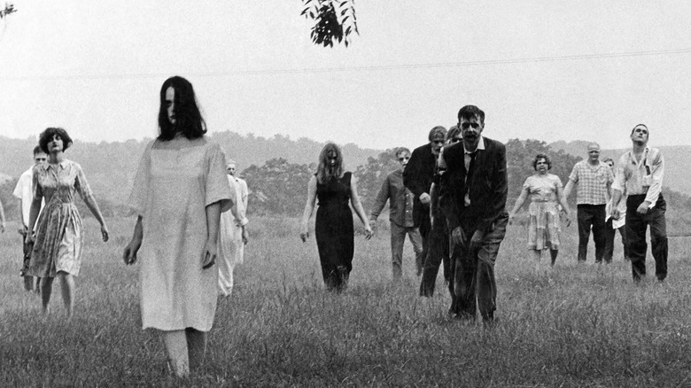 The undead shuffling towards their prey in "Night of the Living Dead" (1968)