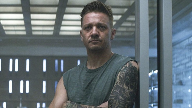 Clint with his arms crossed in a sleeveless shirt in "Avengers: Endgame" (2019)