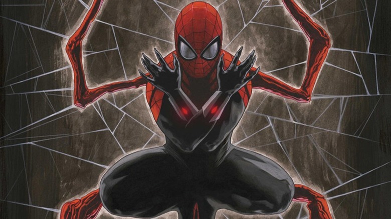 Superior Spider-Man crouched in front of webbing