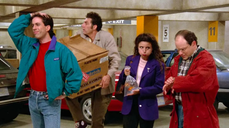 Jerry, Kramer, Elaine, and George look for their car in "The Parking Garage"