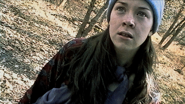 Heather looking frightened on camera in The Blair Witch Project