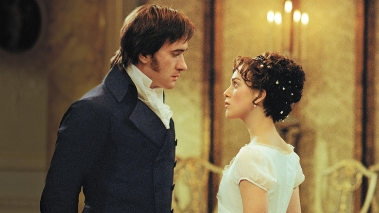 Mr. Darcy and Elizabeth staring at each other in Pride & Prejudice (2005)
