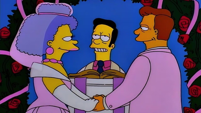 Selma and Troy McClure getting married in "A Fish Called Selma" (1996)