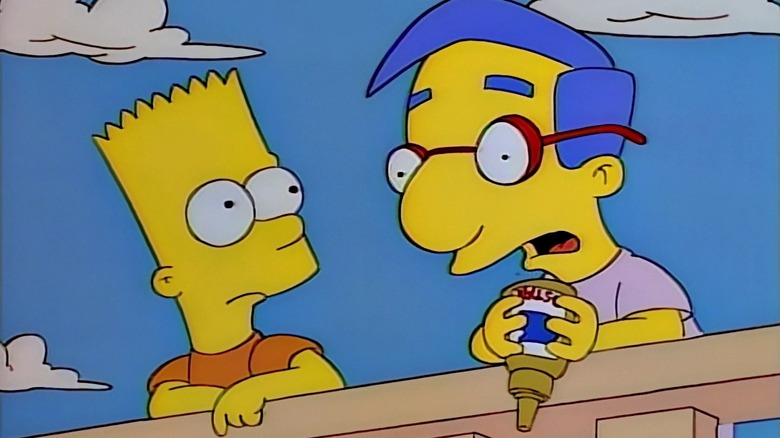 Bart and Milhouse pulling mustard pranks in The Simpsons (1996)