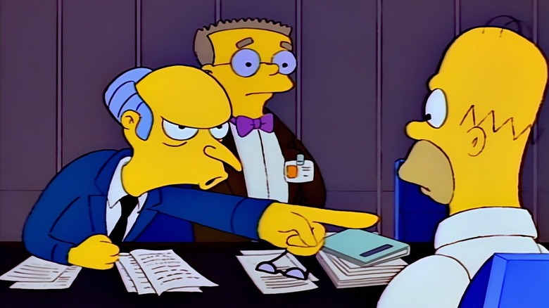Mr. Burns pointing at Homer in "Last Exit to Springfield" (1993)