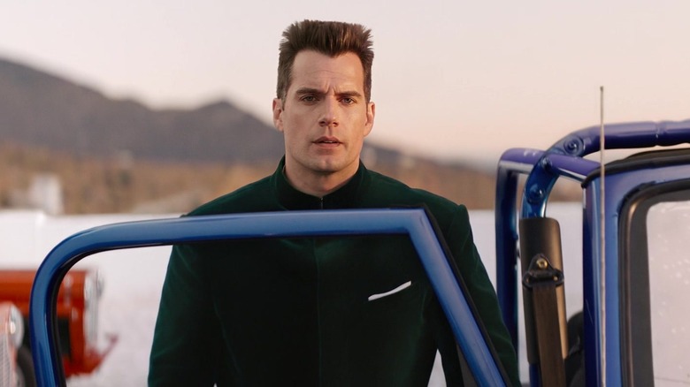 The title character steps out of his car in "Argylle" (2024)