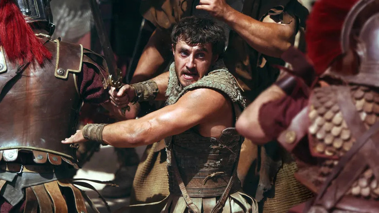 Lucius battles a Roman legion in "Gladiator II" (2024)