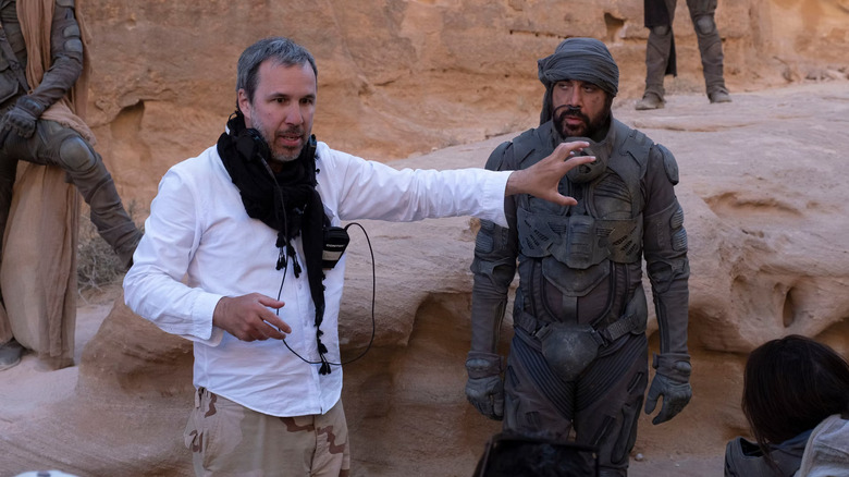 Denis Villeneuve with Javier Bardem on the set of "Dune" (2021)
