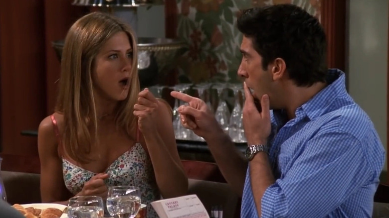 Rachel and Ross remembering something shocking at the same time on "Friends" (1994-2004)