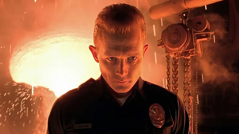 The T-1000 stares menacingly in "Terminator 2: Judgment Day" (1991)