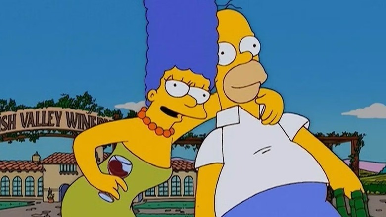 Marge and Homer Simpsons getting drunk together in "Co-Dependents' Day" (2004)
