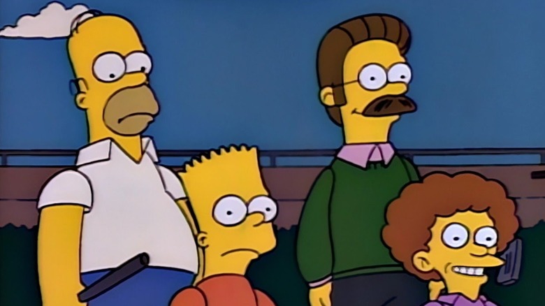 Homer, Bart, and Ned in "Dead Putting Society" (1990)