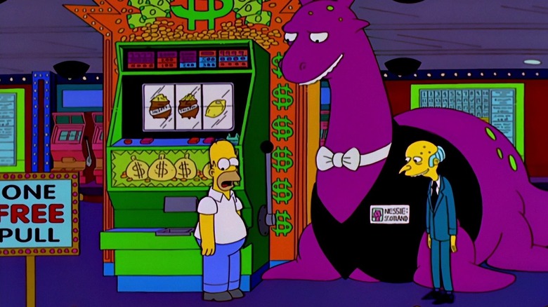 Homer, Nessie, and Mr. Burns at a casino in "Monty Can't By Me Love" (1999)