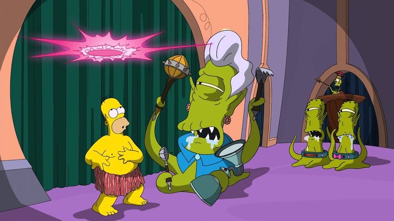 Homer getting saved from aliens in "The Man Who Came to Be Dinner" (2015)