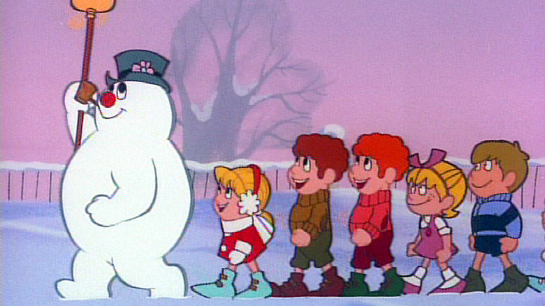 Frosty leads a line of children
