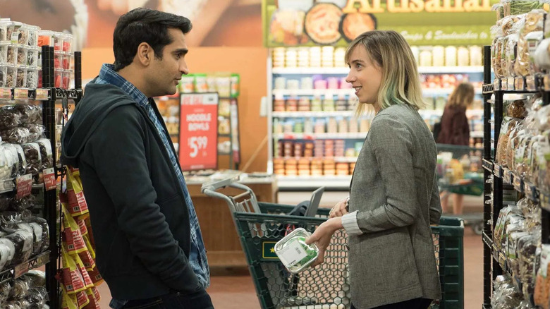Kumail and Emily in the grocery store in The Big Sick
