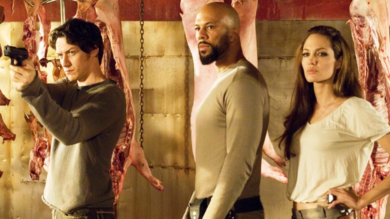 James McAvoy, Common, Angelina Jolie aim guns in meat locker Wanted