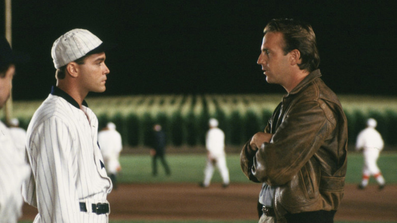 Field of Dreams Shoeless Joe Jackson and Ray Kinsella talking on field
