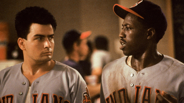 Rick and Willie looking at each other in uniform in Major League