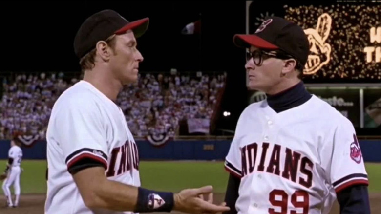 Major League Jake Taylor and Rick Vaughn talking on mound