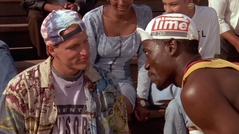 Sidney (Wesley Snipes) and Billy (Woody Harrelson) trash talk on the court in White Men Can't Jump