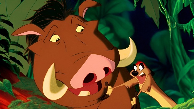 Timon yelling next to Pumbaa in The Lion King