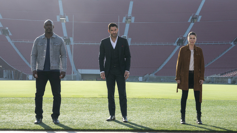 Amenadiel, Lucifer, and Chloe prepared to fight