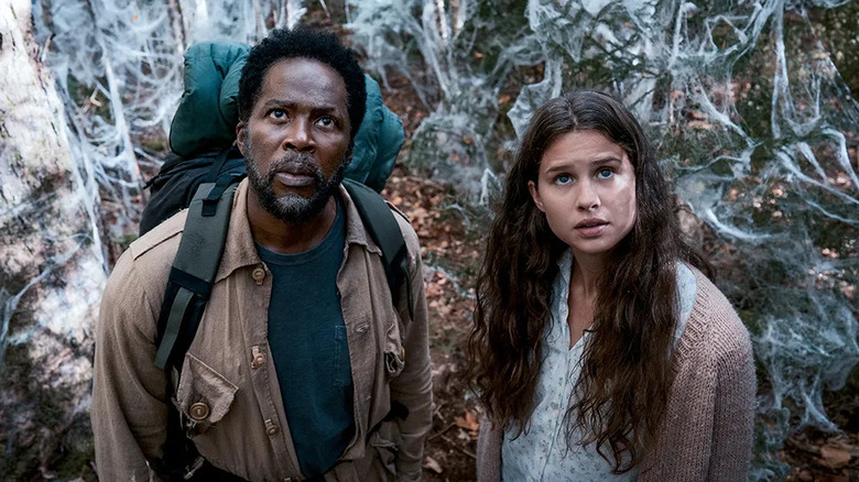 Boyd and Sara in the woods, looking into the sky in "From" (2022-present)