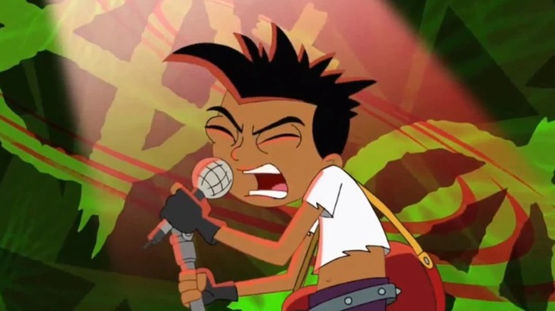 Baljeet styled as a rock star singing into a microphone in Phineas and Ferb